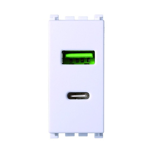 [VA3002B] ETTROIT Modulo Presa Caricatore USB 2 Porte 3,1A USB-A + USB Type C Colore Bianco Compatibile Con Vimar Arkè