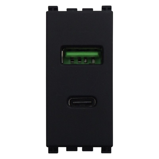[VA3002] ETTROIT Modulo Presa Caricatore USB 2 Porte 3,1A USB-A + USB Type C Colore Nero Compatibile Con Vimar Arkè