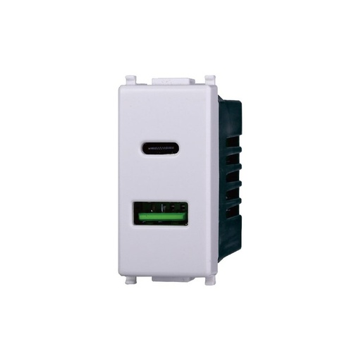 [EV3002] ETTROIT Modulo Presa Caricatore USB 2 Porte 3,1A USB-A + USB Type C Colore BIANCO Compatibile Con Vimar Plana