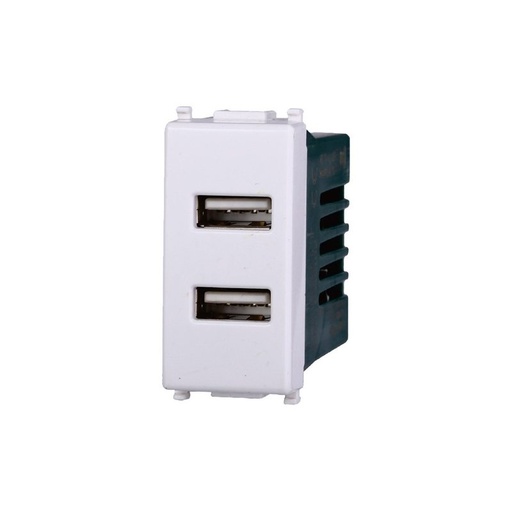 [EV2402] ETTROIT Modulo Presa Caricatore USB 5V 2,1A 2 Porte USB-A Colore BIANCO Compatibile Con Vimar Plana
