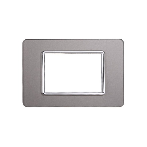 [EV84306] ETTROIT Placca In Vetro Serie Starlight 3P Colore Silver Compatibile Con Vimar Plana