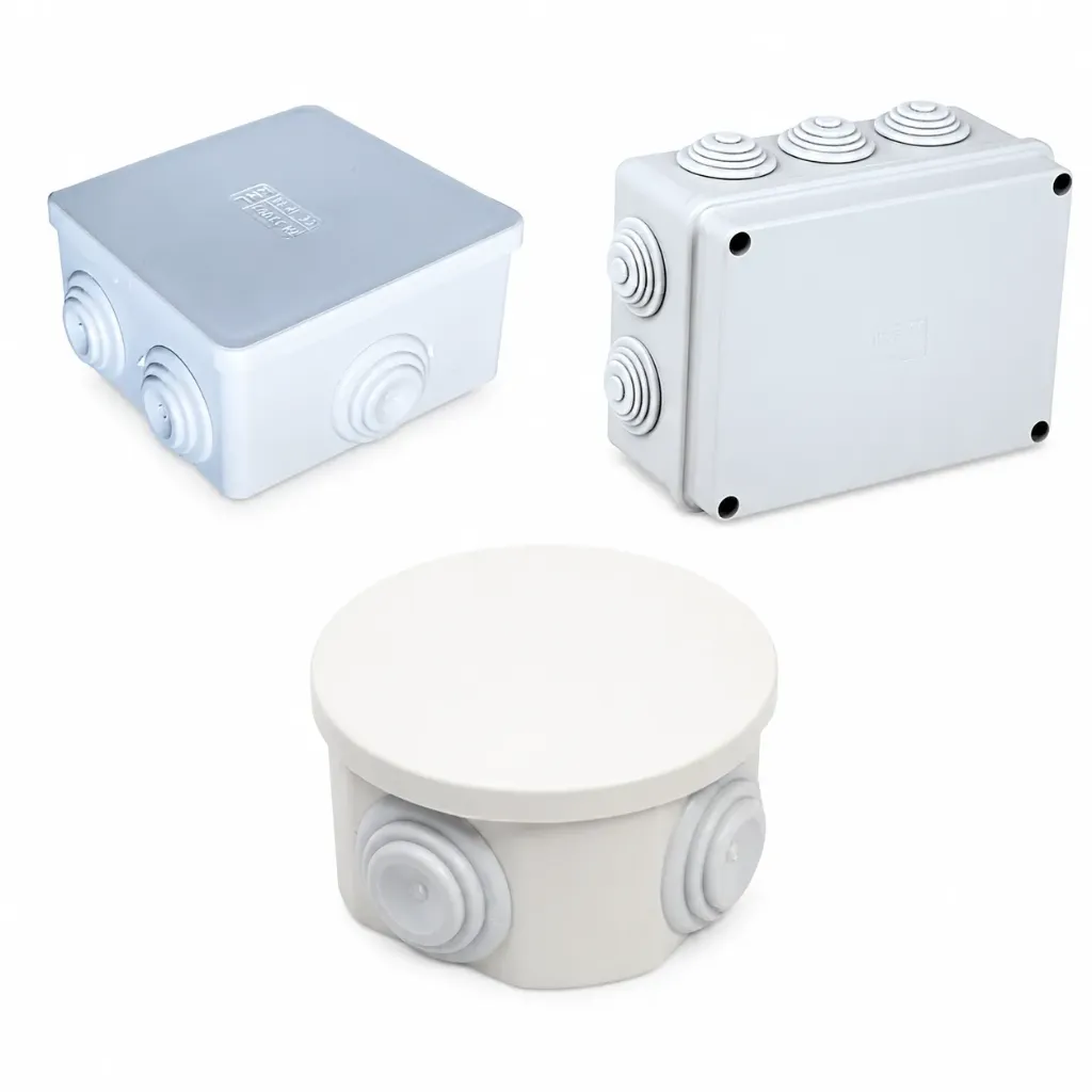 Scatola Di Derivazione Da Parete Stagna IP55 Con Uscite Passacavi, Coperchio A Pressione, Tonda e Quadrata