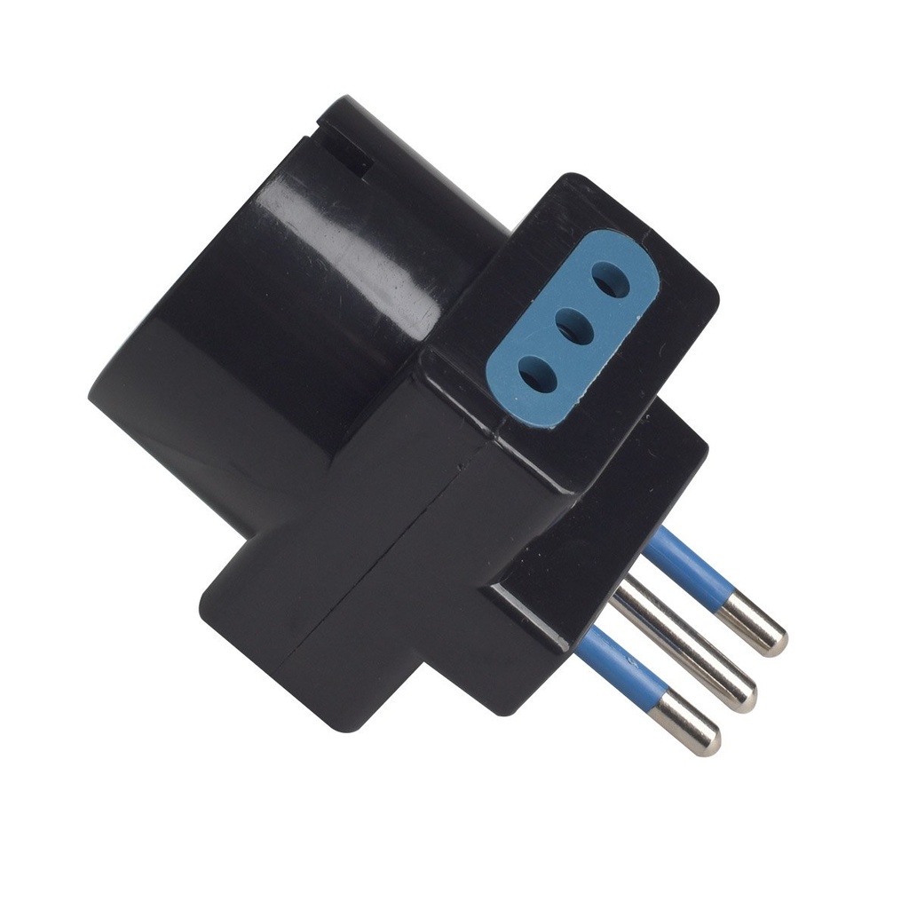 [AP83042] Adattatore Tripla Spina Elettrica 2P+T 10A con 2 Presa 10A 2P+T e 1 Presa Ita 10A / Schuko 16A 250V Max 1500W Nero (AP1105N)