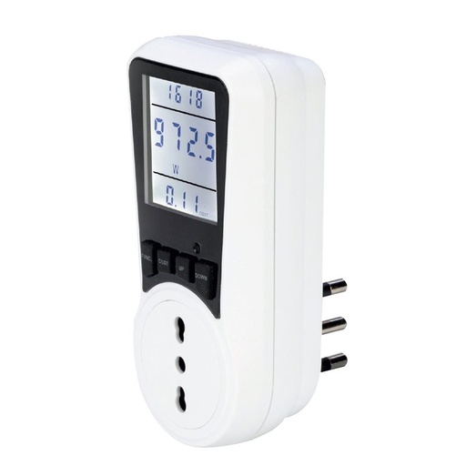 [AP83101] Misuratore consumo di corrente elettrica in tempo reale, con 7 modalità di monitoraggio, Spina 16A e Presa 10/16A, Display retroilluminato