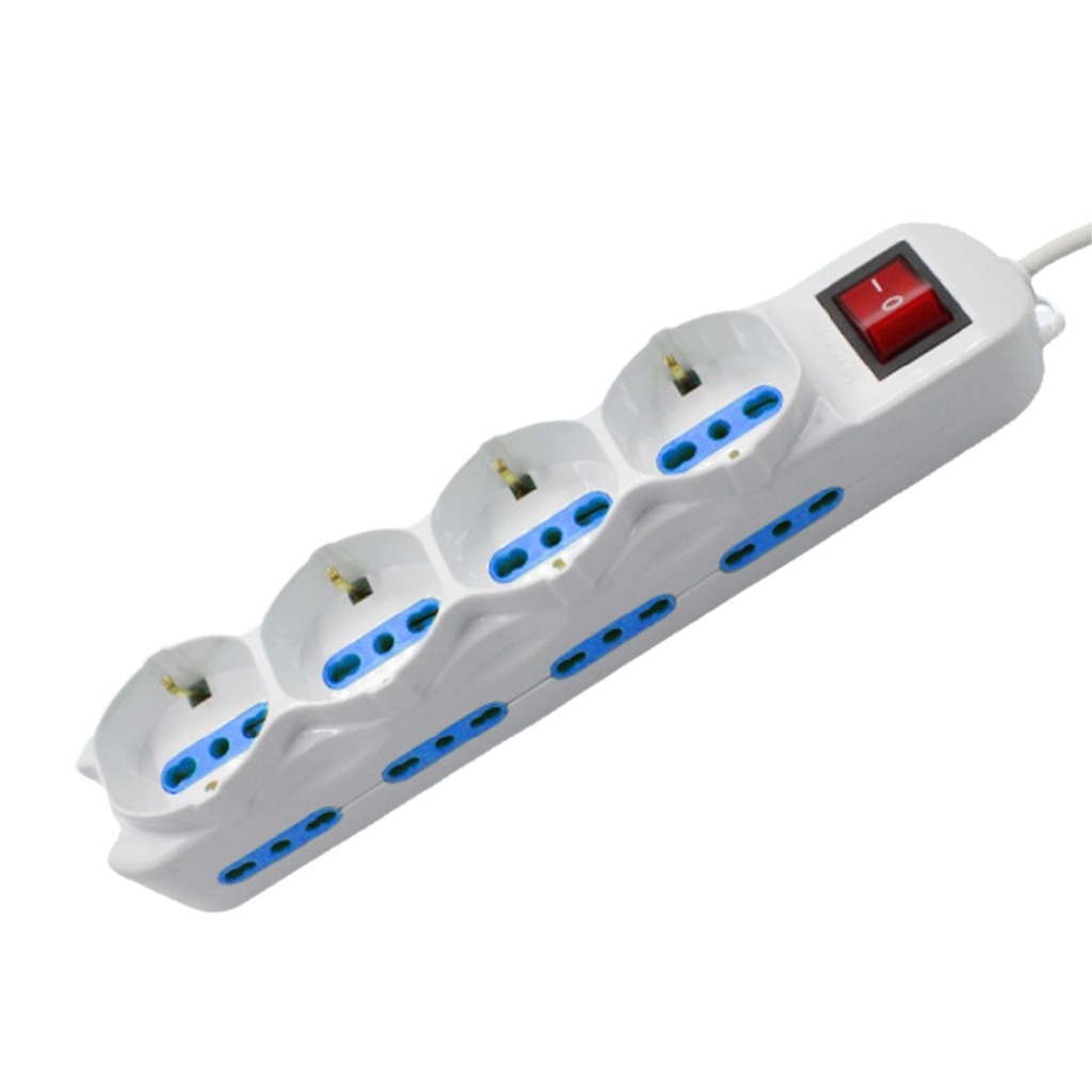 [AP203083] Multipresa Ciabatta Elettrica Cavo 3M Con 12 Posti 4 Prese Schuko 10/16A + 8 Prese Bipasso 2P+T 10/16A Interruttore