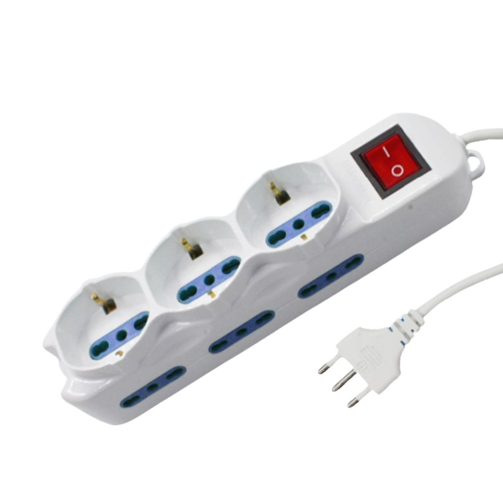 [AP203073] Multipresa Ciabatta Elettrica Cavo 3M Con 9 Posti 3 Prese Schuko 10/16A + 6 Prese Bipasso 2P+T 10/16A Interruttore
