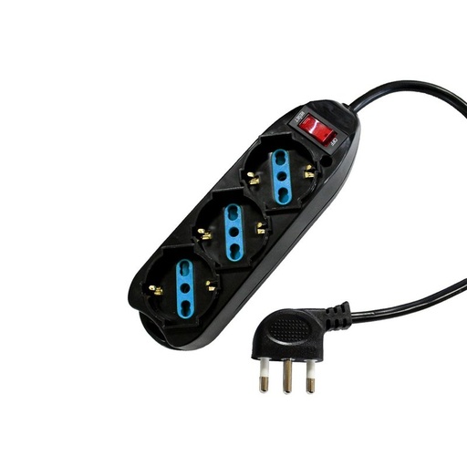 [AP3513N] Multipresa Ciabatta Elettrica Con 3 Posti Prese Schuko 10/16A Colore Nero Interruttore Spina 10A Laterale Cavo 1,5M Nero