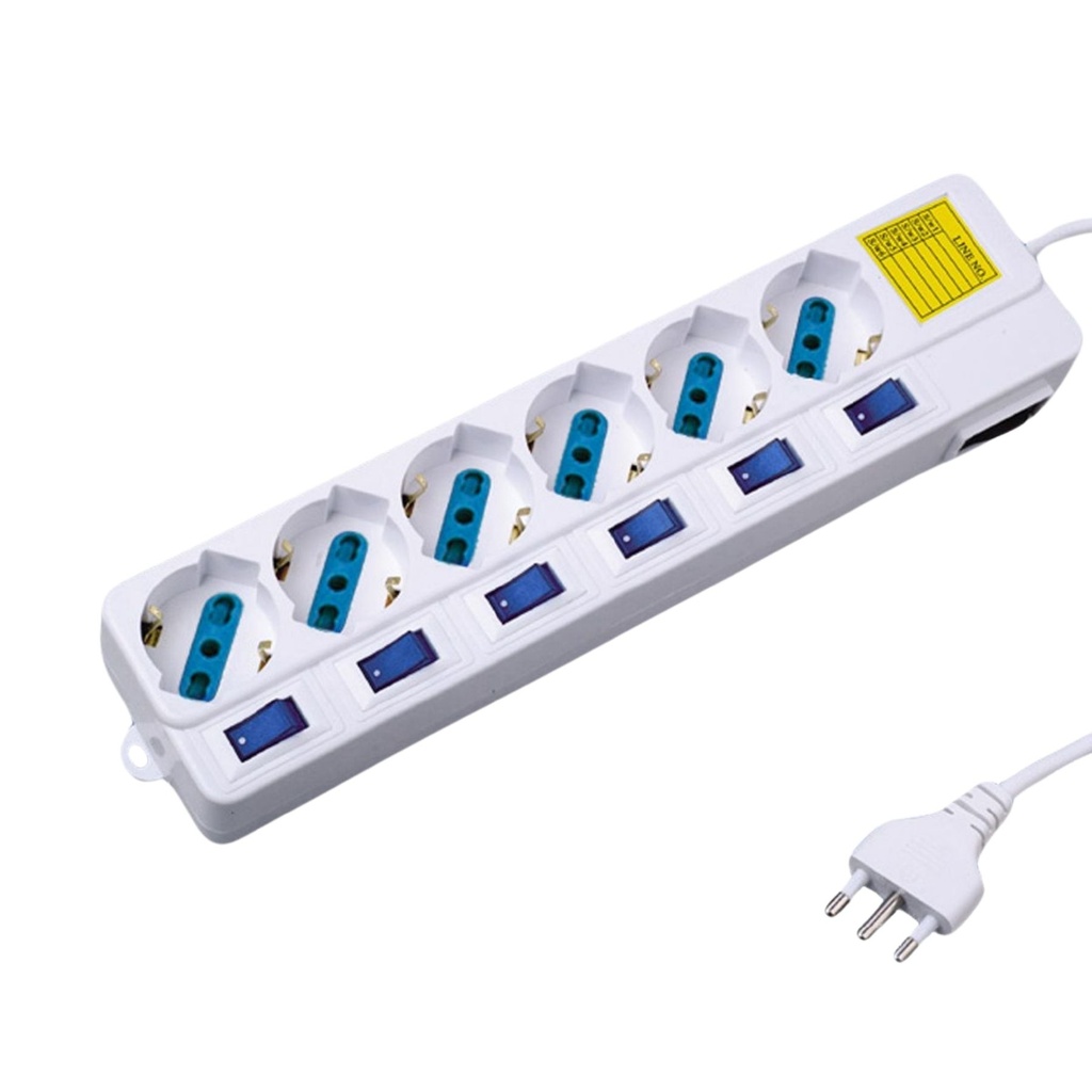 [AP203060] Multipresa Ciabatta Elettrica Con 6 Posti Prese Schuko 10/16A + 7 Interruttori On Off Indipendente Cavo Da 1,5 Metri