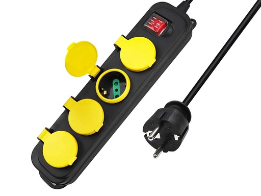 [AP3404] Multipresa Ciabatta Elettrica Impermeabile IP44 Stagna 4 Prese Schuko 10A Interruttore Spina 16A Schuko